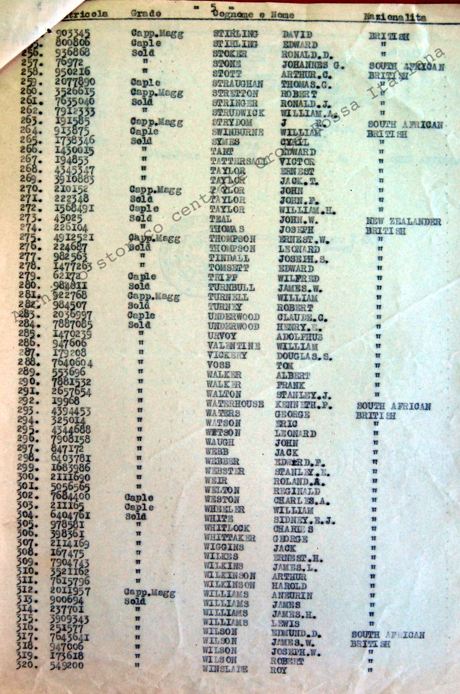 Ruolino di marcia relativo a 332 p.g. trasferiti il 21 luglio 1943