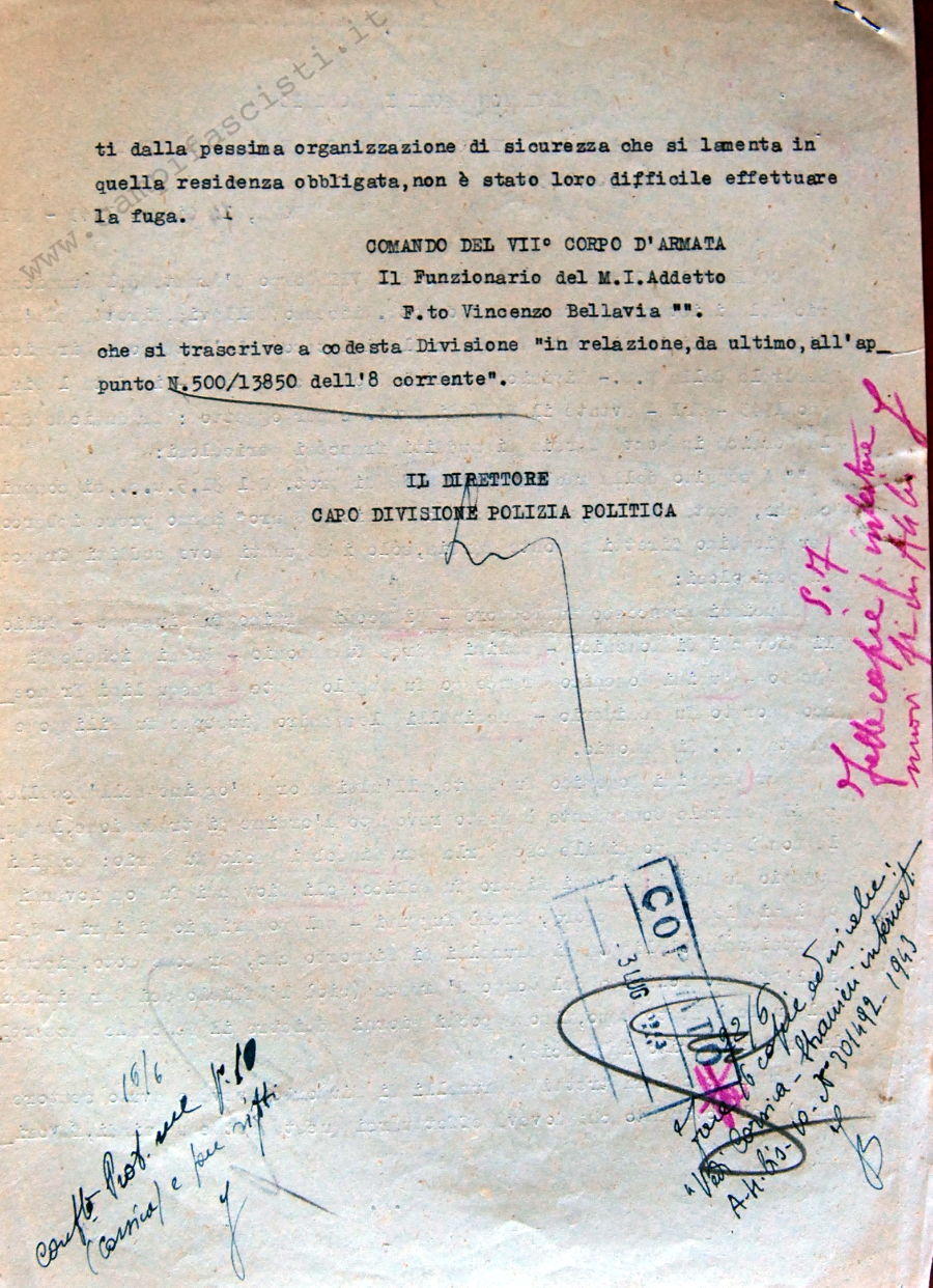 Elenco nominativo degli internati trasferiti dalla Corsica al campo di concentramento di Ferramonti di Tarsia