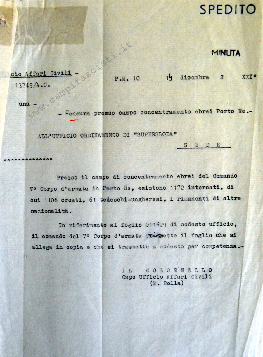 Censura presso il campo di concentramento ebrei di Porto Re